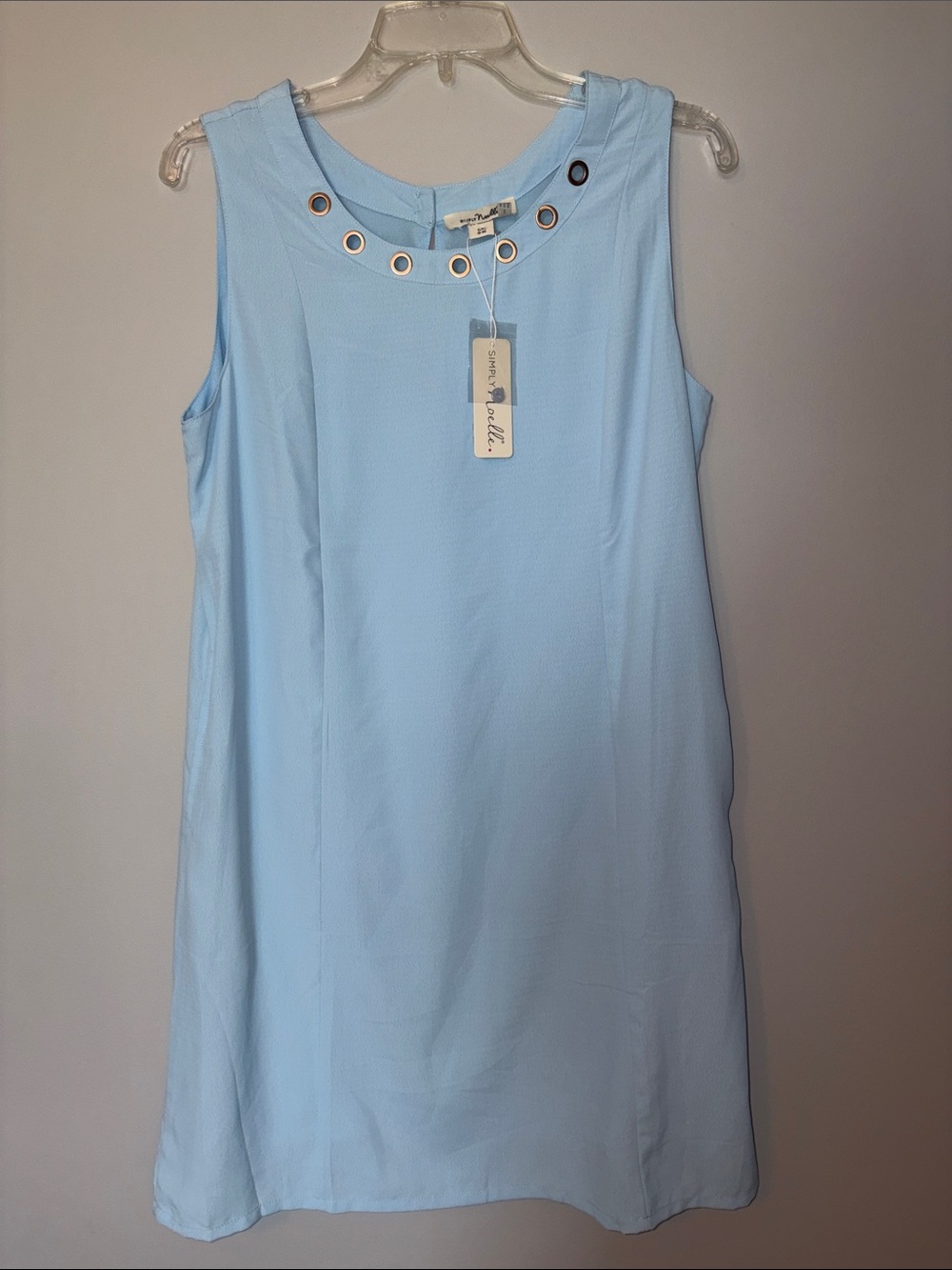 Simply Noelle Light Blue Sleeveless Shift Dress with Grommet Neck